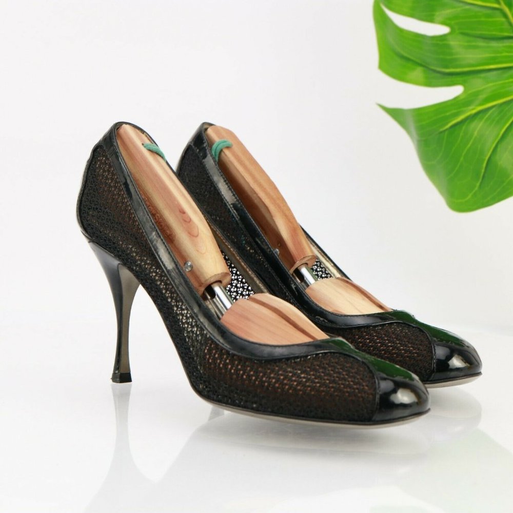Dolce & Gabbana Women Dress Pump Size 9 Black Patent Leather Mesh Stiletto Heels - Picture 12 of 12